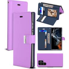 Wallet Cases Goospery Rich Wallet Case Designed for Galaxy S22 Ultra, Extra Card Slot Flap Functional & Fashionable Stylish PU Leather Flip Card Holder Phone Cover Purple