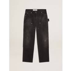 GOLDEN GOOSE Distressed Cotton Jeans With Front Patches - Black