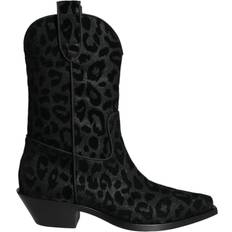 Dolce & Gabbana Leopard Cowboy Boots Shoes Black/Gray