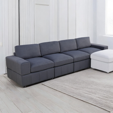 Corduroy Modular Sectional Set Grey Sofa