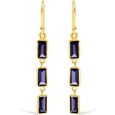 Jewelry Haus of Brilliance 18K Yellow Gold 8x3 MM Bezel Set Purple Baguette Iolite Stiletto 1/2 Inch" Dangle Earrings