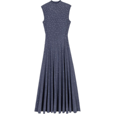 High Collar Dresses Maje Robe Longue En Maille À Strass - Gris -