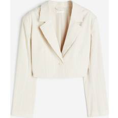 H&M Cropped Textured-Weave Blazer - White