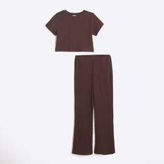 Brown Other Sets River Island Girls Crop T-Shirt And Trousers Set - Brown