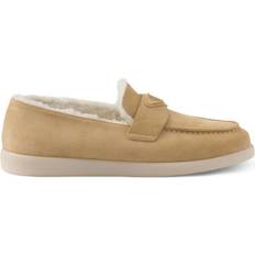 Transparent Low Shoes Prada Suede Shearling Triangle Loafers - Neutral