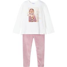 Mayoral Girl T-Shirt and Velvet Leggings Set - Pink