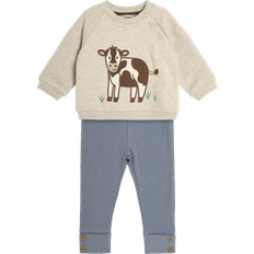 Beige Other Sets JoJo Maman Bébé Cow Sweatshirt & Rib Leggings Set - Beige/Blue (B61-636)