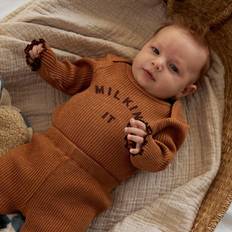 Claude & Co Milking It Cotton Rib Long Sleeve Baby Bodysuit Conker