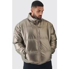 Bronze - Herren Jacken boohooMAN Plus Metallische Steppjacke Mit Trichterkragen - Bronze