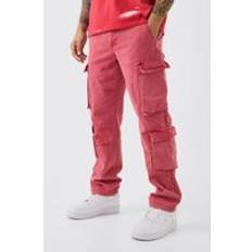 Cargohosen - Rot boohooMAN Gerade Twill Cargo Hose mit Acid-Waschung - Rot