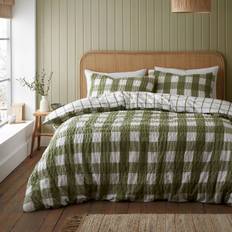 Textiles Catherine Lansfield Brushed Seersucker Gingham Set Duvet Cover Green