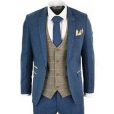 Men - Recycled Fabric Suits 3 Piece Tweed Vintage Suit - Blue