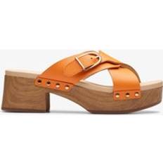 Pelle Zoccoli Clarks Sivanne Walk Open Toe Leather Clogs - Orange