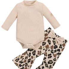 74/80 Jumpsuits Shein Herbst- und Winterart Baby Mädchen Lässig Elegant Mode Bekleidung Set Einfarbig Fliegende Schulter Langarm Jumpsuit Camouflage Leopard Muster Weit ges