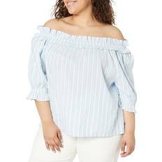 Tommy Hilfiger Women Blouses Tommy Hilfiger Plus Ruffle Off The Shoulder Blouse - Blue/White