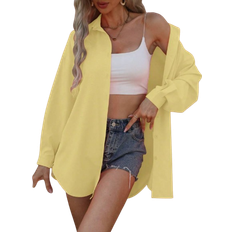 Shein Frenchy Women's Solid Color Dropped Shoulder Long Sleeve Button Front Casual Loose Blouse Autumn