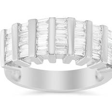 Unisex Rings Haus of Brilliance 925 Sterling Silver 1.0 Cttw Baguette Cut Diamond Vertical Channel Fluted Multi-Row Unisex Fashion Wedding Ring White