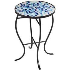 Multi Blue Mosaic Black Iron Accent Outdoor Side Table