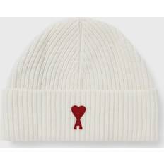 Ami Paris Accessories Ami Paris Red Adc Ribbed Wool Beanie - White