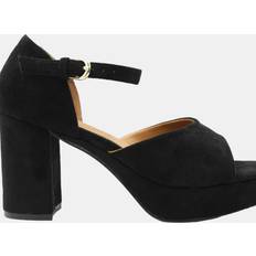 Buckle Heels & Pumps Where's That From Marin Buckle Suede Platform Block Heel - Black