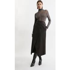 Flannel Skirts Karen Millen Tall Flannel Wrap Over Belted Maxi Skirt - Grey