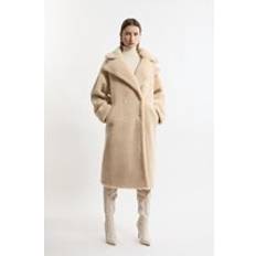 Karen Millen Faux Fur Teddy Longline Coat - Cream