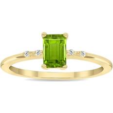 Emerald Rings Szul Women Emerald Cut Peridot and Diamond Sparkle Ring in 10K Yellow Gold