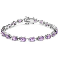 Jewelry Haus of Brilliance 925 Sterling Silver 1/2 Cttw Oval Shaped Purple Amethyst Link Bracelet 7"