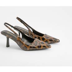 Multicoloured - Women Heels & Pumps boohoo Leopard Low Stiletto Slingback Court Shoe - Multi