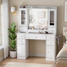 Ivy Bronx Vanity Desk with Mirror Led Lights Dressing Table