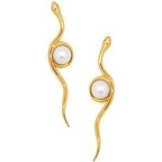 Jewelry Oscar de la Renta Women's 24K-Gold-Plated & Imitation Pearl Long Snake Earrings Gold