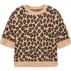 Leopard Jumpers Mango Leopard Print Short Sleevee Sweater - Brown