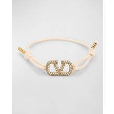 Valentino Garavani Crystal V-Logo Leather Bracelet IVORYMULTI