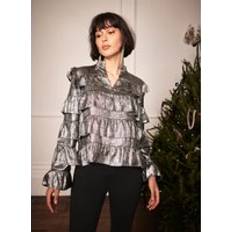 Silver - Women Blouses Mint Velvet Ruffle Blouse - Silver