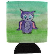 Purple Bottle Coolers CoolCookware Purple Owl Watercolor Can Bottle Cooler