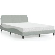 Cama Individual Colchones de Muelles vidaXL Bett Mit Matratze Hellgrau 120x200 cm Samt Taschenfederkernmatratze