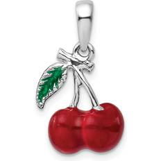 Sterling Silver Polished 3D Enameled Cherries Pendant