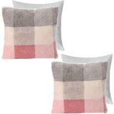 Pink Cushion Covers OHS Gingham Check Teddy Filled Fleece Covers 45 x 45 cm Set of 2 Cushion Cover Grey, Pink (45x45cm)