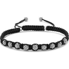 Lagos Men's Sterling Silver Anthem Caviar Bead Black Macrame Bracelet Exclusive Black/Silver