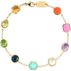 Ippolita 18K Yellow Gold Rock Candy Multi Stone Summer Rainbow Link Bracelet Multi