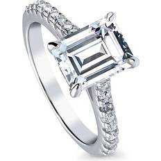 Jewelry Berricle Sterling Silver Solitaire Wedding Engagement Rings 2.6 Carat Emerald Cut Cubic Zirconia CZ Promise Ring for Women Rhodium Plated