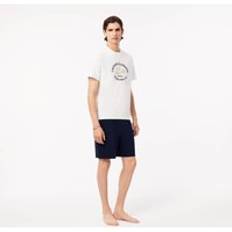 Lacoste White Sleepwear Lacoste Stretch Cotton Pyjama Set - White/Navy Blue/Yellow