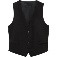 Elastane/Lycra/Spandex - Women Vests Mango Suit Waistcoat with Buttons - Black