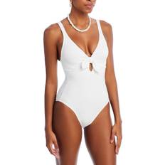 Robin Piccone Ava Plunge Neck Tie-Front One Piece Swimsuit - White