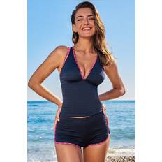 Blue Tankinis Cupshe Tankini Oberteil Retro Badeshorts - Bleu Marine