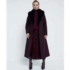 Red - Women Coats River Island Faux Fur Collar Double Breasted Coat - Red