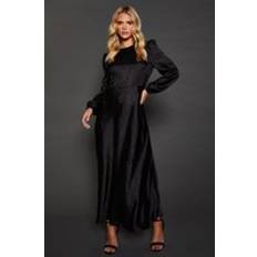 Dorothy Perkins Petite Satin Jacquard Empire Long Sleeve Midi Dress - Black