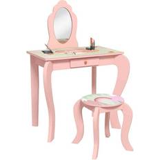 ZONEKIZ Kids Dressing Table with Mirror Stool Drawer