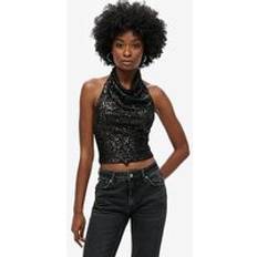 Superdry Damen Blusen Superdry Cowl Halter Neck Sequin Top - Black