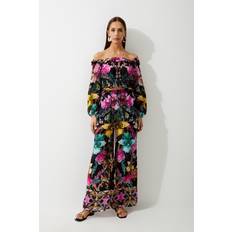 Karen Millen Women Trousers Karen Millen Mirrored Tropical Viscose Georgette Beach Trousers - Multi